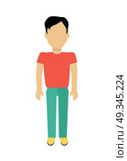 Man Character Template Vector Illustration.. Male character without face in red t-shirt vector in flat design. Man template personage figure illustration for concepts, mobile app pictogram, logos, infographic. Isolated on white background. Стоковая иллюстрация, агентство Ingram Publishing / Фотобанк Лори