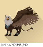 Mythical Monsters Griffin. Mythical monsters griffin. Legendary creature with the body, tail, and back legs of a lion, head and wings of an eagle. Game object in flat design isolated. Vector illustration. Стоковая иллюстрация, агентство Ingram Publishing / Фотобанк Лори