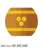 Wooden barrel with honey hundredth symbol concept vector in flat style design. illustration for application icons, apiary logotype, food packaging, infographics. Isolated on white background.. Wooden Barrel with Honey Vector Illustration. Стоковая иллюстрация, агентство Ingram Publishing / Фотобанк Лори