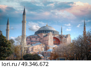 Hagia Sophia (Ayasofya) museum view from the Sultan Ahmet Park in Istanbul, Turkey. Стоковое фото, агентство Ingram Publishing / Фотобанк Лори