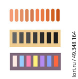 Set of Color Plasticine Pottery Clay and Glue. Set of color plasticine pottery clay and black glue sticks vector illustration isolated on white. Palette of watercolor paints, art stationery equipment. Стоковая иллюстрация, агентство Ingram Publishing / Фотобанк Лори