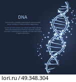 DNA Code Structure Icon Vector Illustration Vector. DNA code structure with chromosomes radiate light white glow. Vector illustration of gene code icon isolated on dark blue background with text. Стоковая иллюстрация, агентство Ingram Publishing / Фотобанк Лори