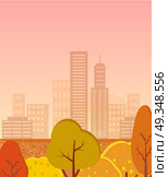 Autumn City with Golden Trees Vector Illustration. Autumn city on the background of golden yellow trees. Silhouettes of town on vector illustration are recognizable by buildings and skyscrapers. Стоковая иллюстрация, агентство Ingram Publishing / Фотобанк Лори