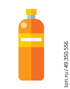 Orange Plastic Bottle. Orange plastic bottle with label. Illustration of bottle of mineral water. Plastic bottle icon. Retail store element. Simple drawing. Isolated vector illustration on white background. Стоковая иллюстрация, агентство Ingram Publishing / Фотобанк Лори