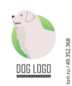 Dog Logo Vector of Maremma Sheepdog Breed Dog. Dog logo vector illustration of Maremma Sheepdog breed dog isolated on white. Has solid, muscular build, thick white coat,a large head and black nose. Cartoon puppy. Home pet. Vector illustration. Стоковая иллюстрация, агентство Ingram Publishing / Фотобанк Лори