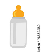 Child Bottle with Nipple Isolated on White. Child bottle with nipple isolated on white. Child drink device in flat design style. Favourite drinking bowl of the little toddler. Drinker of the kid. Trough bottle. Vector illustration. Стоковая иллюстрация, агентство Ingram Publishing / Фотобанк Лори