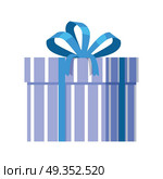Blue Gift Box with Blue Ribbon. Single blue gift box with blue ribbon in flat design. Beautiful present box with overwhelming bow. Gift box icon. Gift symbol. Christmas gift box. Isolated vector illustration. Стоковая иллюстрация, агентство Ingram Publishing / Фотобанк Лори