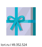 Silver Gift Box with Green Ribbon. Single gray gift box with green ribbon in flat design. Beautiful present box with overwhelming bow. Gift box icon. Gift symbol. Christmas gift box. Isolated vector illustration. Стоковая иллюстрация, агентство Ingram Publishing / Фотобанк Лори