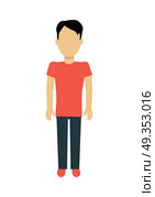 Man Character Template Vector Illustration.. Male character without face in red t-shirt and black pants vector in flat design. Man template personage figure illustration, mobile app pictogram, logos, infographic. Isolated on white background. Стоковая иллюстрация, агентство Ingram Publishing / Фотобанк Лори
