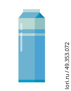 Milk Blue Carton Package Isolated. Milk blue carton package. Carton of dairy. Milk box. Farm food. Milk icon. Retail store element. Simple drawing in flat style. Isolated vector illustration on white background. Стоковая иллюстрация, агентство Ingram Publishing / Фотобанк Лори