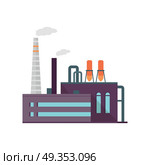 Industry Manufactory Building Isolated on White.. Industry manufactory building icon. Factory producing oil and gas, metals and rubber, energy and power. Nuclear manufacturing station making smoke and air pollution. Destroying nature. Vector. Стоковая иллюстрация, агентство Ingram Publishing / Фотобанк Лори