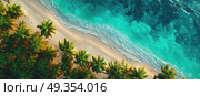 A beautiful beach with palm trees and a blue ocean. Стоковое AI-изображение, AI-художник Ярославский Максим / Фотобанк Лори