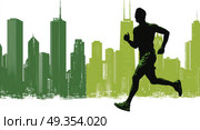 A man running in a city with buildings in the background. Стоковое AI-изображение, AI-художник Ярославский Максим / Фотобанк Лори