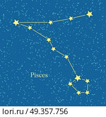 Pisces Zodiac Symbol on Background of Cosmic Sky. Pisces zodiac symbol on background of cosmic sky. Twelfth astrological sign in the Zodiac, originating from the Pisces constellation. Horoscope sign of zodiac. Astrology and mythology concept. Vector. Стоковая иллюстрация, агентство Ingram Publishing / Фотобанк Лори