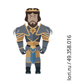 Game Object of Knight. Game object of knight in steel medieval armor with crown. Character stand in front. Stylized fantasy characters. Game object in flat design on white game background. Vector illustration. Стоковая иллюстрация, агентство Ingram Publishing / Фотобанк Лори