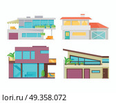 Set of Houses, Buildings and Architectures. Set of houses, buildings and architecture variations isolated on white. Countryside or city architecture. Part of series of modern buildings in flat design style. Real estate concept. Vector. Стоковая иллюстрация, агентство Ingram Publishing / Фотобанк Лори