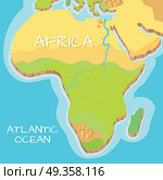 Africa Isometric Map with Natural Attractions.. Africa isometric map with natural attractions. Cartography nature concept. Geographical map with local relief. Africa continent between Indian and Atlantic ocean. Vector illustration. Стоковая иллюстрация, агентство Ingram Publishing / Фотобанк Лори
