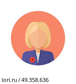 Young Woman Avatar without Facial Features.. Stylish young woman avatar or userpic in flat cartoon design. Elegant lady in blue jacket. Close up portrait isolated. Part of series of diverse avatars without facial features. Vector illustration. Стоковая иллюстрация, агентство Ingram Publishing / Фотобанк Лори