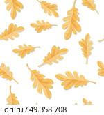 Seamless Pattern with Autumn Oak Leaves Isolated. Seamless pattern with qutumn oak leaves isolated. Fallen leaf of oak tree endless texture. Autumn season. Fall concept. Botany element in flat style. Wallpaper foliage. Serrated or entire leaf. Vector. Стоковая иллюстрация, агентство Ingram Publishing / Фотобанк Лори