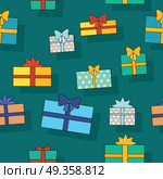 Winter Holidays Attributes Set in Flat Design. Winter holidays attributes set. Flat design vector. Colored gift boxes, christmas tree toys, candy, hand bell illustrations. Christmas and New Year celebrating symbols. Isolated on white background. Winter Holidays Attributes Set in Flat Design. Стоковая иллюстрация, агентство Ingram Publishing / Фотобанк Лори