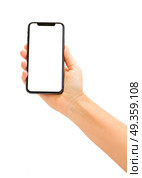 WARSAW, POLAND - DECEMBER 02: Someone hand holding new Iphone X mobile phone over white background. New Iphone X. New Iphone X. Редакционное фото, агентство Ingram Publishing / Фотобанк Лори