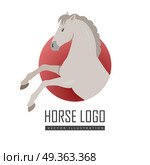 Rearing Grey Horse Illustration in Flat Design. Rearing gray horse with hind legs vector logo. Flat design. Domestic animal. Country inhabitants. For farming, animal husbandry, horse sport illustrating. Agricultural species. Isolated on white. Стоковая иллюстрация, агентство Ingram Publishing / Фотобанк Лори