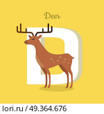 Animal alphabet vector concept. Flat style. Zoo ABC with wild animal. Fallow-deer standing on yellow background, letter D behind. Educational glossary. For children s books, textbooks illustrating. Animal Alphabet Concept in Flat Design. Animal Alphabet Concept in Flat Design. Стоковая иллюстрация, агентство Ingram Publishing / Фотобанк Лори