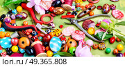 Beads and peony. Beads, colorful beads for needlework and peony.Fashion beads. Стоковое фото, агентство Ingram Publishing / Фотобанк Лори
