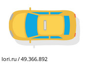 Taxi car top view icon. Yellow taxicab sedan with checker top light box on roof flat style vector illustration isolated on white background. For taxi service app, transport company ad, infographics . Taxi Car Top View Flat Style Vector Icon. Taxi Car Top View Flat Style Vector Icon. Стоковая иллюстрация, агентство Ingram Publishing / Фотобанк Лори