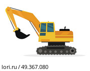 Caterpillar Building Crane Isolated on White.. Building crane isolated on white. Caterpillar crane vector banner. City building concept in flat design. Construction machines. Transport and moving materials, earthworks illustration for advertise. Стоковая иллюстрация, агентство Ingram Publishing / Фотобанк Лори