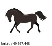 Running black horse flat style vector. Domestic animal. Country inhabitants concept. Illustration for farming, animal husbandry, horse sport companies. Agricultural species. Isolated on white. Horse Vector Illustration in Flat Design. Horse Vector Illustration in Flat Design. Стоковая иллюстрация, агентство Ingram Publishing / Фотобанк Лори