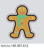 New Year Decorated Gingerbread in Shape of Man. Gingerbread man decorated colored icing. Holiday cookie in shape of man. Qualitative vector illustration for new year s day, christmas, winter holiday, cooking, new year s eve, food, silvester. Стоковая иллюстрация, агентство Ingram Publishing / Фотобанк Лори