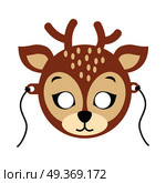 Deer Carnival Mask. Spotted Reindear with Horns. Deer animal carnival mask vector illustration in flat style. Spotted dear with horns face. Childish masquerade mask isolated on white. New Year masque for festivals, holiday dress code for kids. Стоковая иллюстрация, агентство Ingram Publishing / Фотобанк Лори
