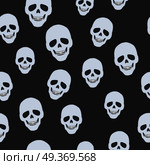 Skulls on black. Seamless pattern. Endless texture. Illustration of dark wallpaper. Many smiling craniums. White teeth. Bones of human head. Cartoon design. Wrapping paper. Flat style. Vector. Skulls on Black. Seamless Pattern. Endless Texture. Стоковая иллюстрация, агентство Ingram Publishing / Фотобанк Лори