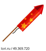 Rocket pyrotechnic firework made out of paper tube packed with gunpowder, propels itself into air in order to fly. Vector in cartoon style red exploding rocket with golden stars isolated on white. Rocket Pyrotechnic Firework Made out of Paper Tube. Стоковая иллюстрация, агентство Ingram Publishing / Фотобанк Лори