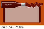 Mexican chipotle lying bottle with poured out sauce vector card for some notes. Glass transparent horizontal bottle with inscription name of dressing and space on light background under picture.. Mexican Chipotle Bottle with Poured out Sauce. Стоковая иллюстрация, агентство Ingram Publishing / Фотобанк Лори
