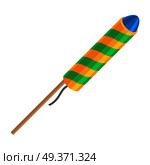 Rocket pyrotechnic firework made out of paper tube packed with gunpowder, propels itself into air in order to fly. Vector in cartoon style red exploding rocket with golden stars isolated on white. Rocket Pyrotechnic Firework Made out of Paper Tube. Стоковая иллюстрация, агентство Ingram Publishing / Фотобанк Лори