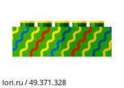 Fireworks box isolated vector illustration. Green pyrotechnic devices for festivals with colorful waves. Salute elements for celebration of any occasions. Used for aesthetic and entertainment purposes. Fireworks Box. Pyrotechnic Devices for Festival. Стоковая иллюстрация, агентство Ingram Publishing / Фотобанк Лори
