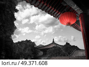 Shaolin is a Buddhist monastery in central China.  black and red and white photo. Стоковое фото, агентство Ingram Publishing / Фотобанк Лори