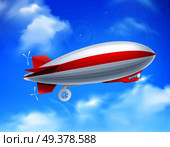 Colored and realistic zeppelin on sky composition with big dirigible in the sky vector illustration. Zeppelin On Sky Composition. Стоковая иллюстрация, агентство Ingram Publishing / Фотобанк Лори