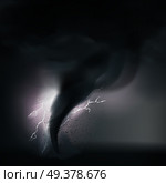 Tornado composition with bad rough weather fulmination realistic grogs thunder firestorm and bolt of lighting vector illustration. Tornado Cyclone Composition. Стоковая иллюстрация, агентство Ingram Publishing / Фотобанк Лори
