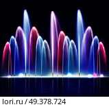 Lit night colorful fountain from water jets of various size on dark background realistic vector illustration. Lit Night Colorful Fountain Realistic Illustration. Стоковая иллюстрация, агентство Ingram Publishing / Фотобанк Лори