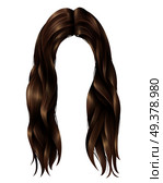 Trendy female dark long hairs with parted in middle, wavy strands on white background isolated vector illustration. Trendy Female Long Hairs. Стоковая иллюстрация, агентство Ingram Publishing / Фотобанк Лори