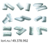 Set of realistic chewing gums in shape of pads with blue and green inclusions isolated vector illustration . Realistic Chewing Gums Set. Стоковая иллюстрация, агентство Ingram Publishing / Фотобанк Лори