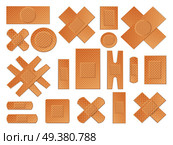 Universal medical antibacterial antiseptic breathable  plasters big set of various shapes and size tapes realistic isolated vector illustration . Medical Plasters Perforated Realistic Set . Стоковая иллюстрация, агентство Ingram Publishing / Фотобанк Лори