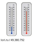 Classic outdoor and indoor celsius alcohol ethanol red  and blue thermometers set for meteorological measurements realistic vector illustration   . Meteorologic Alcohol Thermometers Realistic Set. Стоковая иллюстрация, агентство Ingram Publishing / Фотобанк Лори