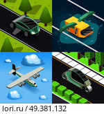 Future transport 2x2 design concept set of flying and land transport scooter and funicular square icons isometric vector illustration  . Future Transport 2x2 Design Concept . Стоковая иллюстрация, агентство Ingram Publishing / Фотобанк Лори