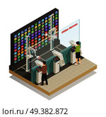 Automated self-service technologies in video games shop isometric composition with robotic helper assisting customers vector illustration . Shopping Robotic Technologies Isometric Composition . Стоковая иллюстрация, агентство Ingram Publishing / Фотобанк Лори