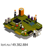 Semiconductor electronic components isometric composition with 4 men assembling resistors diodes on printed circuit board vector illustration . Semiconductor Electronic Components Isometric Composition . Стоковая иллюстрация, агентство Ingram Publishing / Фотобанк Лори
