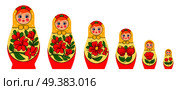 Matryoshka polhov-maidanskaya family set with flat isolated images of nesting dolls set with traditional coloring vector illustration. Russian Stacking Doll Set. Стоковая иллюстрация, агентство Ingram Publishing / Фотобанк Лори
